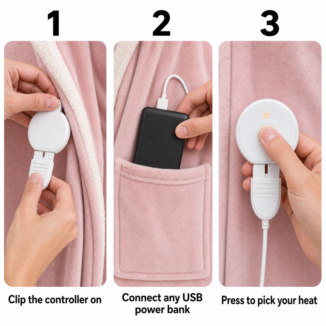 Clip on, connect a power bank, pick your heat